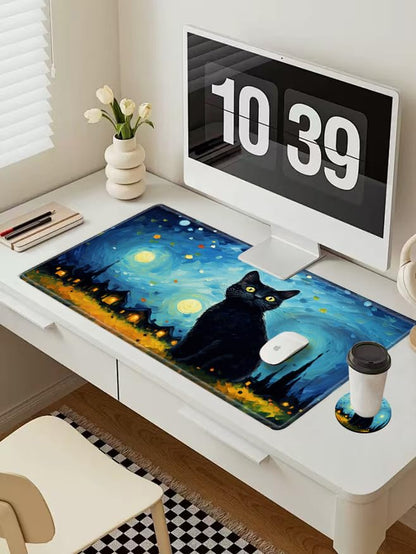 Large Mouse Pad Gaming Desk Mat Black Cat Mousepad XXL 31.5''X15.75'' Desk Pad Extended Mouse Mat of Girl Desktop Computer with Coaster - color: Sky Cat, size: 31.5''x15.75''