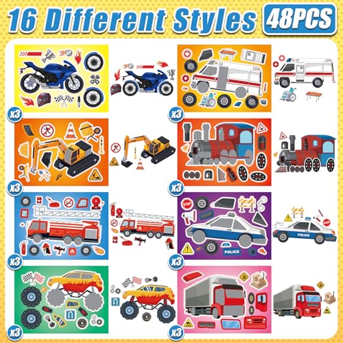 48 Sheets Create Vehicle of Dreams Stickers, Make Your Own Stickers for Boys and Girls, Travel Sticker Books, Party Favors, Birthday, Home, School and Activities Gifts for Kids Ages 3+ - style: Vehicle