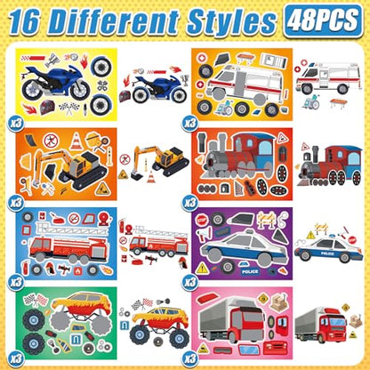 48 Sheets Create Vehicle of Dreams Stickers, Make Your Own Stickers for Boys and Girls, Travel Sticker Books, Party Favors, Birthday, Home, School and Activities Gifts for Kids Ages 3+ - style: Vehicle
