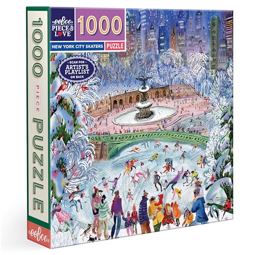 eeBoo New York City Skaters 1000 Piece Square Jigsaw Puzzle, 23" x 23" | Double coated, sturdy & dust free pieces with a satisfying snap. Includes full color reference insert. Vibrant, original art - style: New York City Skaters