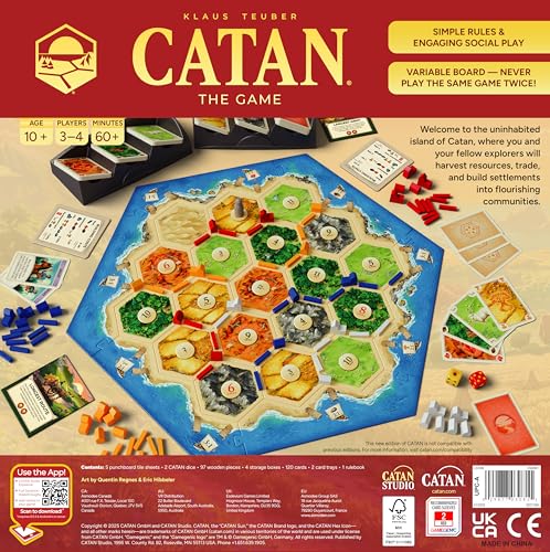 CATAN Board Game (6th Edition) Trade, Build & Settle in the Classic Strategy Game for Family, Kids & Adults, Ages 10+, 3-4 Players, 60-90 Min Playtime | Trade, Build & Settle in the Classic Strategy Game for Family, Kids & Adults, Ages 10+, 3-4 Players, 6
