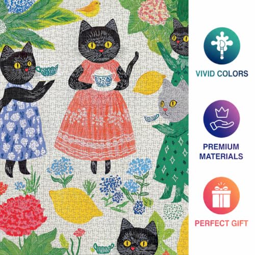 Cross & Glory | 1000 Piece Jigsaw Puzzles for Adults | The Whiskered Tea Society | Whimsical Cat Puzzles for Adults | Garden Tea Party Scene | Satin Finish Cat Puzzle | Ages 14+ - color: The Whiskered Tea Society