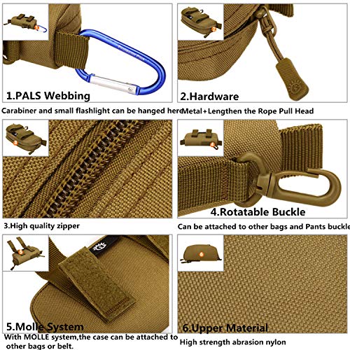 HUNTVP Tactical Eyeglasses Hard Case Molle Zipper Sunglasses Carrying Case Nylon with Clip - color: Coyote Brown