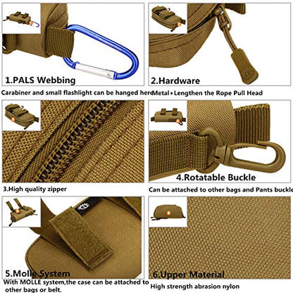 HUNTVP Tactical Eyeglasses Hard Case Molle Zipper Sunglasses Carrying Case Nylon with Clip - color: Coyote Brown
