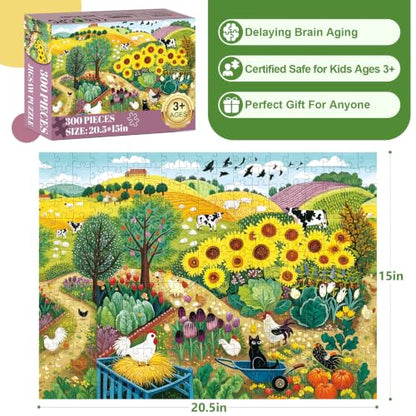 300 Piece Puzzles for Adults Kids,Large Piece Rural Farm Countryside Puzzle | Sunflower Animal Farm for Adult Kids,Birthday Holiday Party Gifts with Family,Jigsaw Puzzle with Letters on Back,20.5*15 in - color: Rural