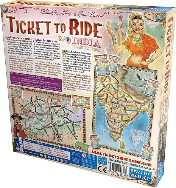 Ticket to Ride India + Switzerland Board Game EXPANSION - Expand Your Railway Adventures! Fun Family Game for Kids & Adults, Ages 8+, 2-4 Players, 30-60 Minute Playtime, Made by Days of Wonder | Train Route Strategy Game, Family Game for Kids & Adults, Ag