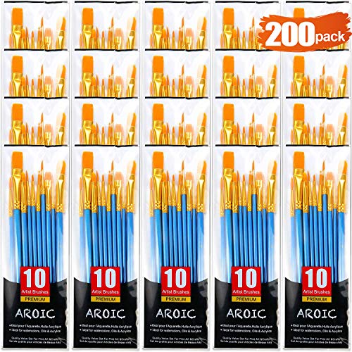 Acrylic Paint Brush Set, (20 Packs /200 pcs) Nylon Hair Brushes for Oil and Watercolor, Perfect Suit of Art Painting, Best Present for Painting, Blue - size: 200pcs