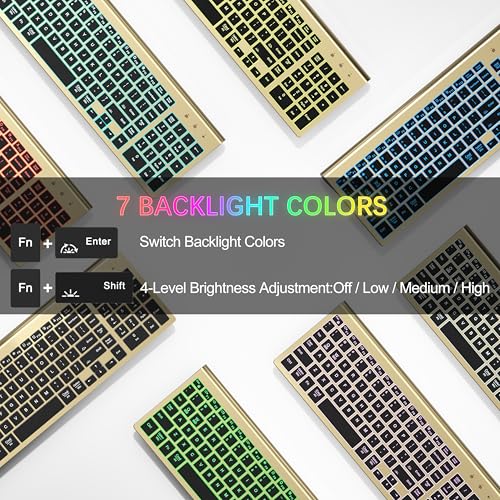 Wireless Backlit Keyboard and Mouse Ultra Slim Combo, TopMate 2.4G Silent Compact 2400DPI Mouse and Scissor Switch Keyboard Set, Batteries Included, for PC/Laptop/Windows/Mac/Gaming - BL Gold Black - color: BL Gold Black
