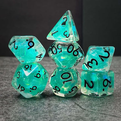 Sage’s Portal Cantrips DND Dice Set - Round Edge Resin 7-PC Polyhedral DND Dice Set for Dungeons and Dragons D&D RPG Tabletop TTRPG (Teal Flakes) - color: Teal Flakes