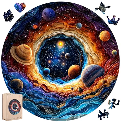 MEATRN Wooden Puzzles for Adults - Planet Theme Colorful Astronomy Jigsaw Puzzle, Relaxing Space Puzzle Gift, Family Night Activity and Brain Challenge, 200 Pieces, 11.2x11.3 in - color: Space Planet, size: Small