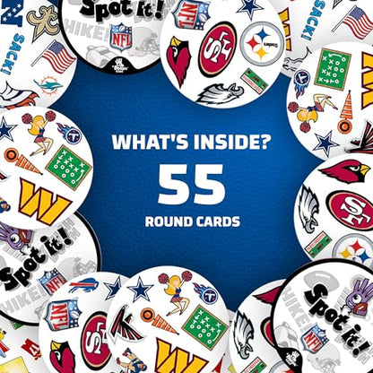 Spot It! NFL Edition Card Game – Fast-Paced Matching Game Featuring Official NFL Team Logos & Football Symbols – 55 Cards with 5 Mini Games – Family Party & Travel Game for Kids & Adults - style: League