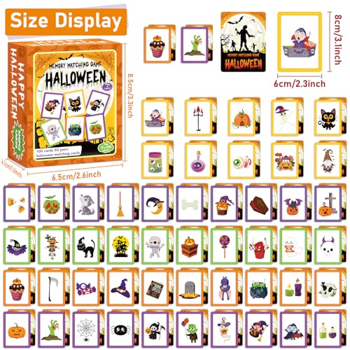 gisgfim 100 PCS Memory Matching Game Happy Halloween Concentration Memory Games Card for Kids Educational Ages 3-8 A Fun & Fast Halloween Theme Matching Games - style: Halloween