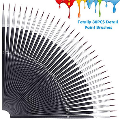 Miniature Detail Paint Brushes, Anezus 30 Pcs Paintbrushes Small Watercolor Artists Paint Brushes for Acrylics Oil Model Craft Nail Detail Painting, Size 00 - size: #00
