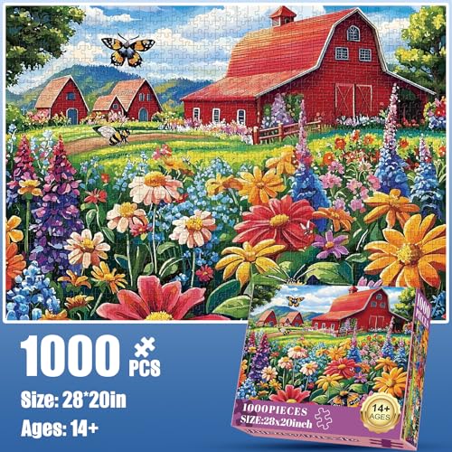 1000 Piece Puzzle for Adults, Honey Bee Farm Puzzles, Butterfly Flowers Garden Jigsaw Puzzles 1000 Pieces, Fun Landscape Puzzle for Adults Kids Seniors,Challenging Family Game Great Gift Idea,28*20 in - style: Honey Bee Farm