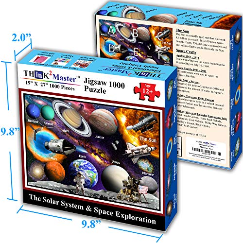 Think2Master Solar System & Space Exploration 1000 Pieces Jigsaw Puzzle for 13+, Seniors, Adults & Families. Great Gift for stimulating Learning About Astronomy. Size: 19” X 27” - style: Solar System & Space Exploration