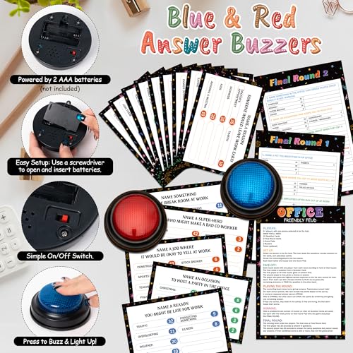 EYxsaxenk Office Friendly Feud Game with 2 Answer Buzzer - 40Pcs Workplace Trivia Quiz Feud Card Buzzer Board Game Night for Office Party Team Building Event Corporate Retreats Gathering Group Supply - style: Office