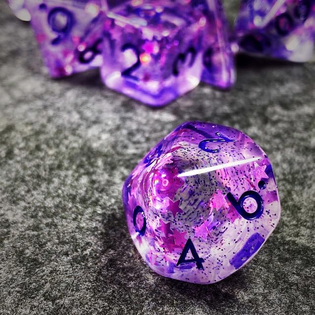 Sage’s Portal Cantrips DND Dice Set - Round Edge Resin 7-PC Polyhedral DND Dice Set for Dungeons and Dragons D&D RPG Tabletop TTRPG (Purple Stars) - color: Purple Stars