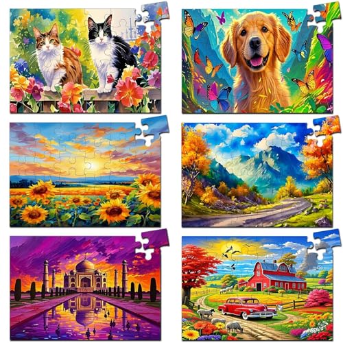 6 Pack 36-Piece Large Jigsaw Puzzles for Seniors Easy Dementia Alzheimer Products Dementia Activities Memory Training Game for Elderly Alzheimer's Patients in Nursing Home Gift (Style 2) - style: Style 2