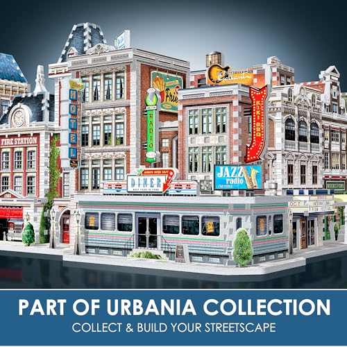 Wrebbit3D 1950's Diner 3D Puzzle | Urbania Collection | 425 Jigsaw Puzzle Pieces | Charming and Unique Streetscape of a Small Town