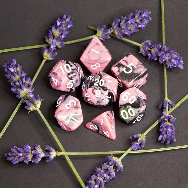 Sage’s Portal Stones DND Dice Set Acrylic Opaque 7-PC Polyhedral DND Dice Set for Dungeons and Dragons D&D Sage’s Cantrips RPG Tabletop TTRPG (Pink/Mica) - color: Pink/Mica