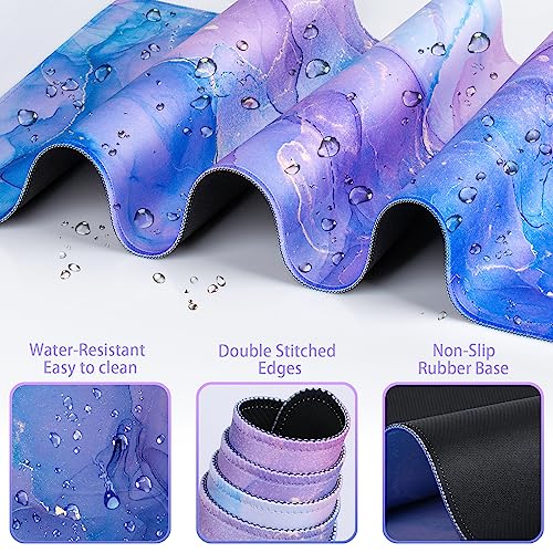 4-in-1 Mouse Pad with Wrist Rest Set Purple,35.4×15.7in Large Gaming Mouse Pad+Keyboard Wrist Rest+Wrist Mousepad+Cup Pad,Ergonomic Mouse Pads,Anti-Slip,Waterproof Keyboard Pad for Home Office - color: Purple Blue Marble