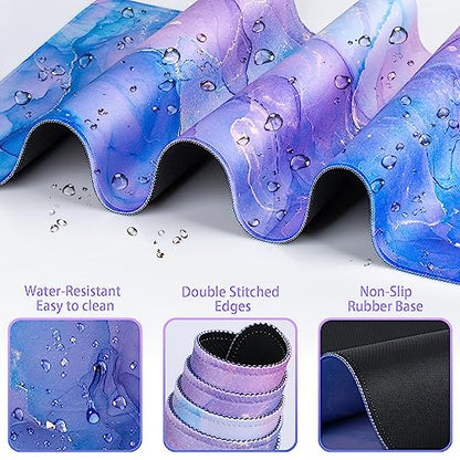 4-in-1 Mouse Pad with Wrist Rest Set Purple,35.4×15.7in Large Gaming Mouse Pad+Keyboard Wrist Rest+Wrist Mousepad+Cup Pad,Ergonomic Mouse Pads,Anti-Slip,Waterproof Keyboard Pad for Home Office - color: Purple Blue Marble