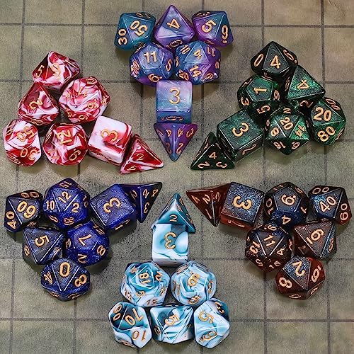 CiaraQ Polyhedral Dice Set - DND Role Playing Dice | Acrylic RPG Dice for Dungeons and Dragons MTG Table Games, Multi-Color, 42pcs - color: Red & White / Blue & White / Blue & Purple / Black & Green / Black & Purple