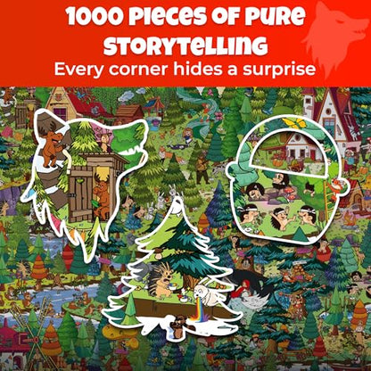 QUOKKA 1000 Piece Jigsaw Puzzle for Adults Red Riding Hood – Puzzles for Adults 1000 Pieces Premium Box Packaging - Extra Fun Hidden Secrets & Audio Story – Perfect Relaxation Creativity Gift - color: Red Hood