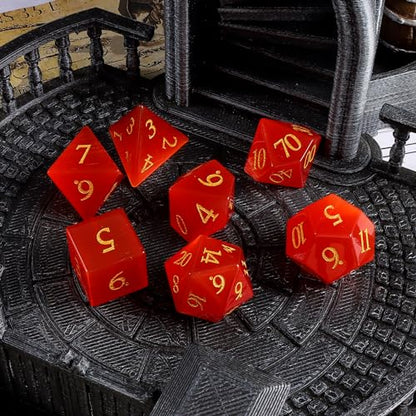 Cat's Eye Red Dice Set, 7-Piece Handcrafted Polyhedral Dice with Gold Engraving, Ideal for D&D, RPG, MTG & Tabletop Games, Gift Box Included (Cat's Eye-Red) - color: Cat's Eye-red
