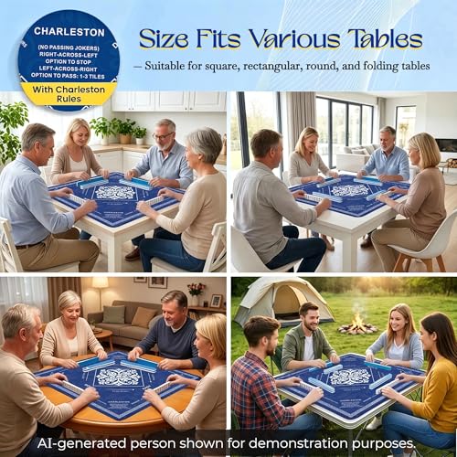 KJGNHQA Blue Mahjong Mat with Rules for Table 32.5"x32.5" | American Mahjong Mat,Printed Rules,Anti-Slip,Noise-Reducing ,Carrying Bag for Poker,Board Games,Dominoes,Cards,Tile Games - color: Blue