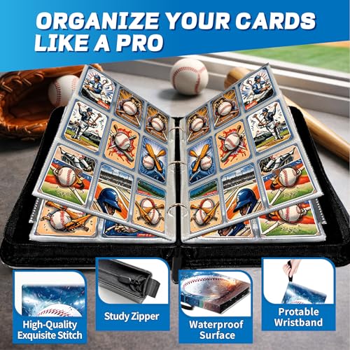 Baseball Card Binder with Sleeves, 9-Pocket Portable Card Protectors Album Holder Book with Zipper, Fits 900 Cards with 50 Removable Sleeves, Baseball Cards Display Storage Carrying Case -XS - color: Bangqiu-XS-900 cards