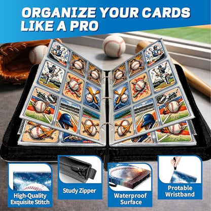 Baseball Card Binder with Sleeves, 9-Pocket Portable Card Protectors Album Holder Book with Zipper, Fits 900 Cards with 50 Removable Sleeves, Baseball Cards Display Storage Carrying Case -XS - color: Bangqiu-XS-900 cards