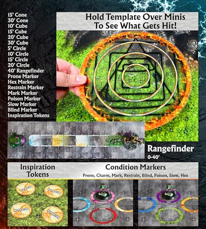 AOE Multipurpose DND Spell Effect Templates - Area of Effect Markers for Dungeons and Dragons and Other RPGs