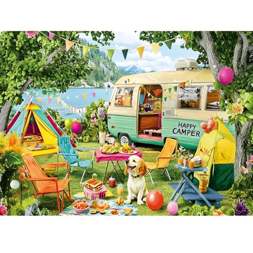 300 Piece Puzzles for Adults,Lakeside Camping Puzzle for Adults Teens,Large Piece Fun Jigsaw Puzzle for Kids Ages 8-10 10-12,Glossy & Sturdy Pieces,Challenging Family Game Great Gift Idea,20.5 x 15 in - style: Lakeside Camping