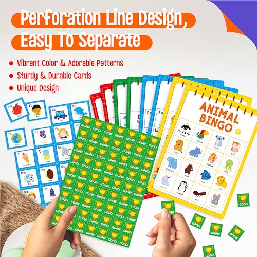 Family Bingo Game, Alphabet, Animal, Sight Word & Number Bingo Board Game, Counting and Matching Skills Classic Educational Game for Kindergarten and Preschool Kids, Perfect for Home and Classroom - style: Alphabet, Animal, Sight Word & Number