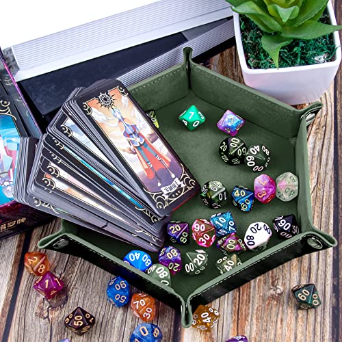 SIQUK 2 Pieces Dice Tray PU Leather Dice Trays Portable Folding Hexagon Dice Roller Tray for Dice Games Like RPG, DND and Other Table Games (Dark Green, Violet) - color: Dark Green, Violet