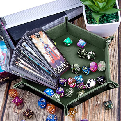 SIQUK 2 Pieces Dice Tray PU Leather Dice Trays Portable Folding Hexagon Dice Roller Tray for Dice Games Like RPG, DND and Other Table Games (Dark Green, Violet) - color: Dark Green, Violet
