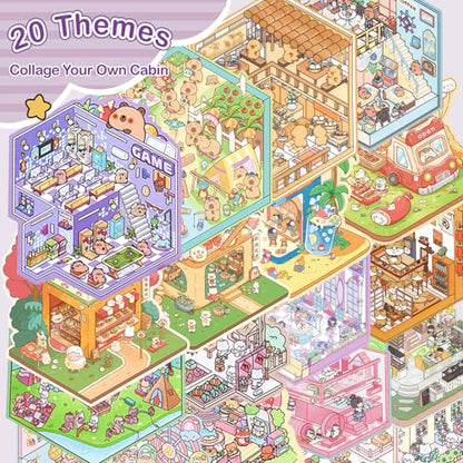 20 Sets 3D Sticker Scene Book for Adults,DIY Create Your Own Mini House | Stickers Cute Kawaii Miniature Scenes for Stress Relief Therapy Pass The Time, Fun Party Favors Gifts for Birthday Holiday - size: 20 Sets Purple