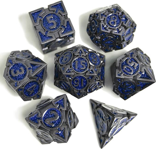 RULE DICE D&D Metal Dice Set, 7 die Metal DND Polyhedral Dice Sets with Gift Metal D and D Dice Box, for Dungeons and Dragons Dice Set and Other Role Playing TMG Games(Sapphire Blue) - color: A-sapphire Blue