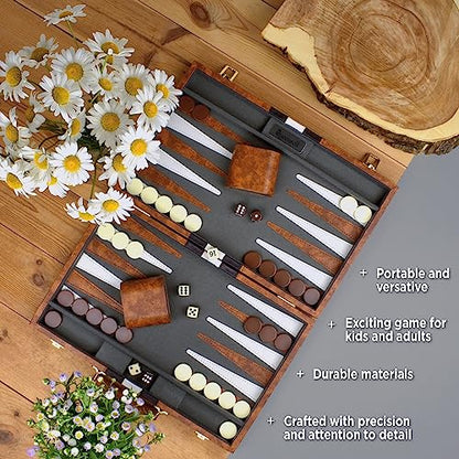 Large Backgammon Sets for Adults - Classic Board Games for 2 Players Adults and Kids - Premium Backgammon Set 15 inch Board and 32 Backgammon Pieces in Quality PU Leather Case - Gift for Man - style: Premium Brown