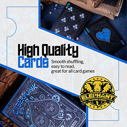 Cyberpunk Blue Playing Cards, Cardistry Decks, Black Deck of Cards for Kids & Adults, Cool with Card Game e-Book, Unique Poker, - color: Blue