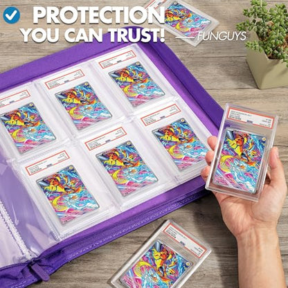 FunGuys Graded Card Binder, 60 PSA Slab Holder, 6 Pocket Graded Card Storage, Slab Binder, PSA Card Graded Display Case Album, Zipper, MTG Card Collection Binder - color: Black and Purple