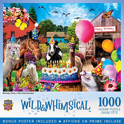 MasterPieces - 1000 Piece Jigsaw Puzzle, Birthday Party, Funny Animals, Activity for Adults, Family, Kids, Matte Finish, 19.25" x 26.75" - style: Birthday Party