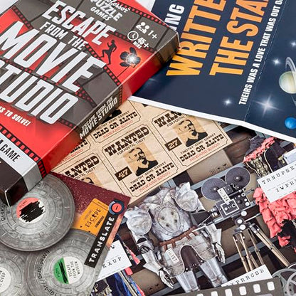 Professor Puzzle: Escape from The Movie Studio - A Mini Escape Room Game, 12 Puzzles to Solve The Code, Journalist Adventure, Ages 12+, 1+ Players - style: Movie Studio