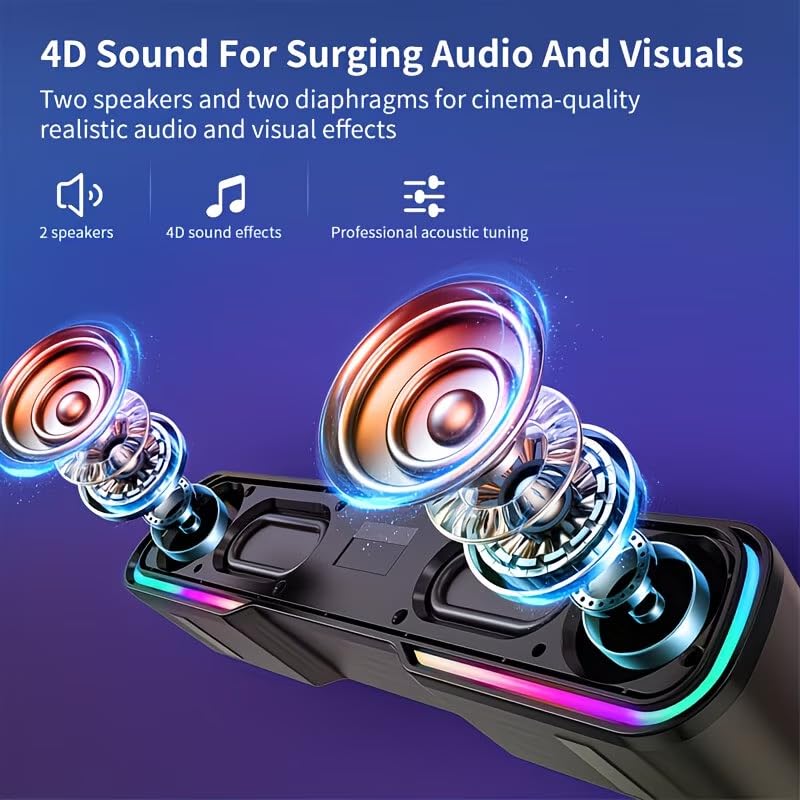 Computer Speakers for Desktop PC, Bluetooth PC Speakers with Dynamic RGB Light, Wired USB Plug & Play Computer Sound Bar, USB/Type-C Powered Gaming Speakers for Desktop, Laptops, Phone, Tablet