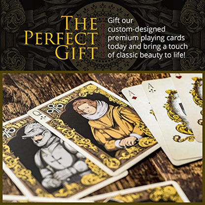 Medieval Playing Cards with Unique Seal and Free Card Game eBook, Stand Out with Cool Poker Cards, Black Deck of Playing Cards, Unique Illustrated Designs for Kids & Adults, Playing Card Decks - color: Gold