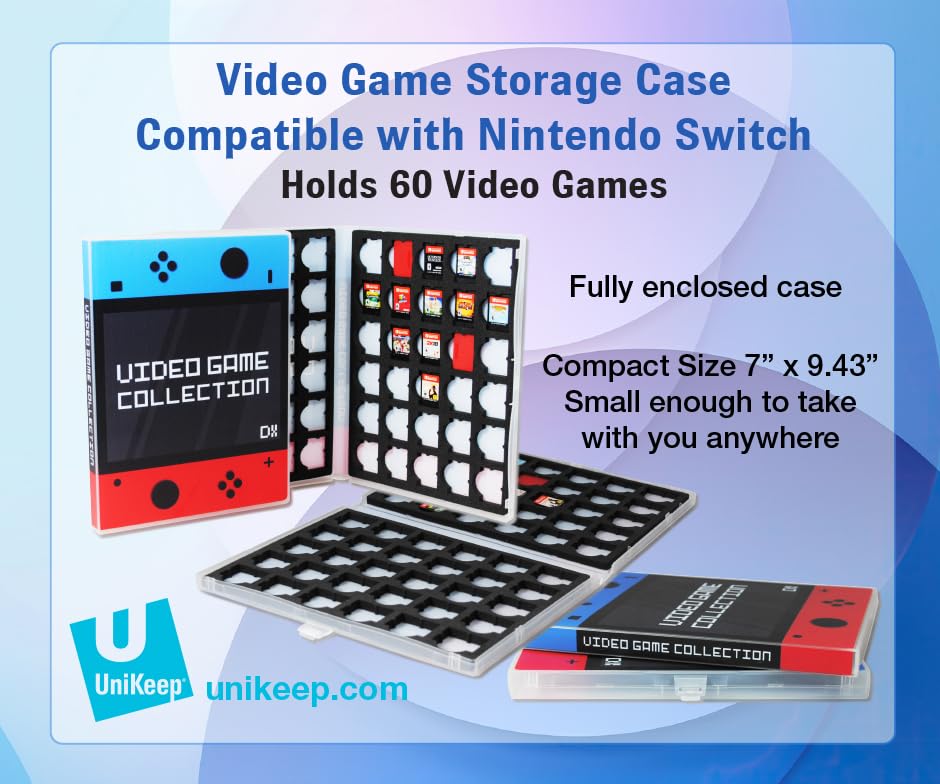 Game Case for Nintendo Switch Cartridges - Holds 60 Video Games Securely in Foam | Heavy Duty Compact Travel Storage Binder & Protective Holder Organizer with Snap-Lock Closure - color: red / blue