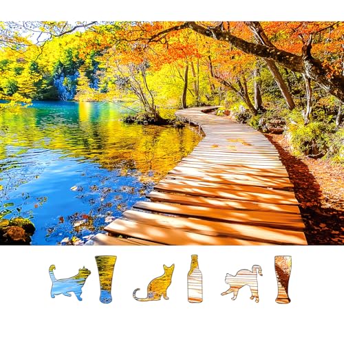 Autumn Foliage Lakes Park 500 Piece Jigsaw Puzzles for Adults Bridge Nature Scenery Puzzle with Letters on Back Fall Forest Reflection Fun Relax Puzzles for Family - color: Foliage Lakes Park