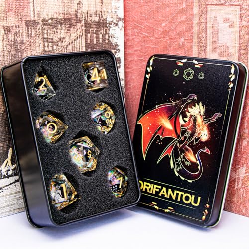 DND Cat Dice Set Colorful White Sharp Edge Dice with Box, RPG D and D Dice Dungeons Dragons Role Playing Game Polyhedral Resin Dice Set D20 D12 D10 D8 D6 D4 - color: Colorful White Gold