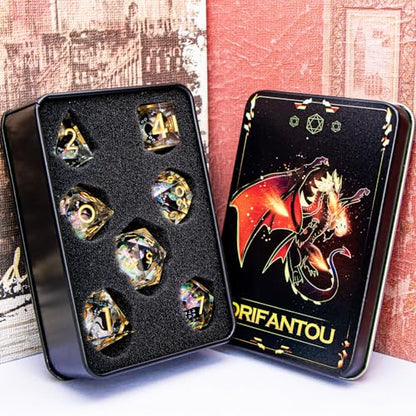 DND Cat Dice Set Colorful White Sharp Edge Dice with Box, RPG D and D Dice Dungeons Dragons Role Playing Game Polyhedral Resin Dice Set D20 D12 D10 D8 D6 D4 - color: Colorful White Gold